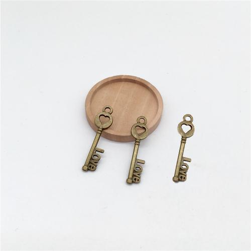 Tibetan Style Key Pendants, antique bronze color plated, DIY, 30x8mm, 100PCs/Bag, Sold By Bag