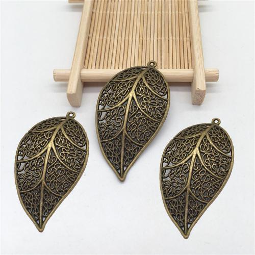 Pendentifs feuilles en alliage de zinc , Plaqué de couleur de bronze antique, DIY, 57x31mm, 100PC/sac, Vendu par sac