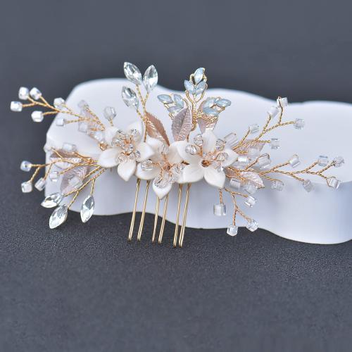 Decorative Hair Combs, Tibetan Style, with Crystal, fashion jewelry & for woman, golden, 117x60mm, Sold By PC