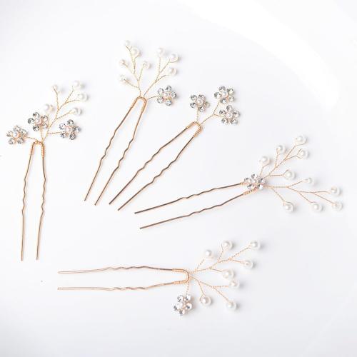 Hair Stick, Iron, with brass wire & Rhinestone & Plastic Pearl, 5 pieces & different materials for choice & for woman, more colors for choice, Sold By Set