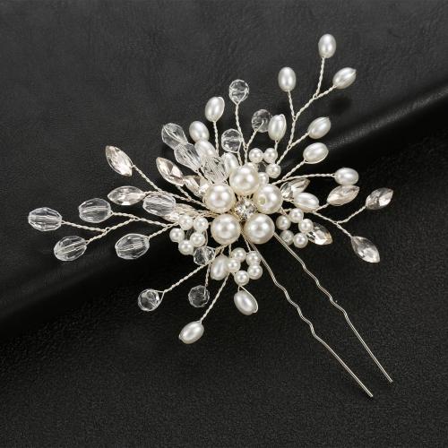 Hair Stick, Tibetan Style, with Crystal & Plastic Pearl, fashion jewelry & for woman, more colors for choice, 110x95mm, Sold By PC