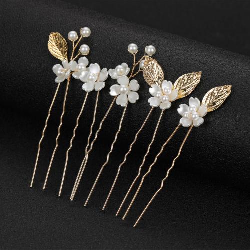 Hair Stick, Iron, with brass wire & Plastic Pearl, 5 pieces & fashion jewelry & for woman, more colors for choice, 70x15mm, Sold By Set