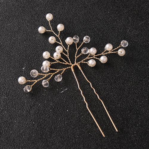 Hair Stick, Iron, with brass wire & Crystal & Plastic Pearl, fashion jewelry & for woman, golden, 85x105mm, Sold By PC