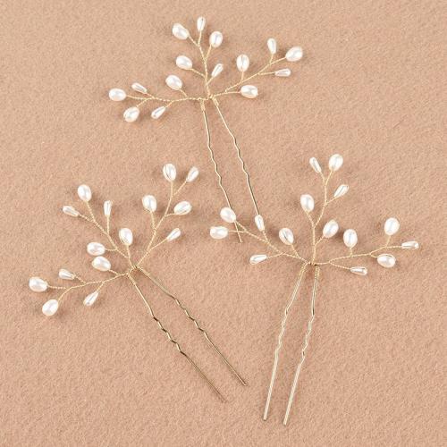 Hair Stick, Plastic Pearl, with brass wire & Iron, fashion jewelry & for woman, more colors for choice, 70x110mm, Sold By PC