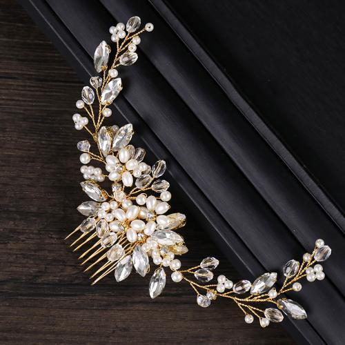 Decorative Hair Combs, Plastic Pearl, with brass wire & Crystal & Rhinestone, fashion jewelry & for woman, more colors for choice, 60x200mm, Sold By PC