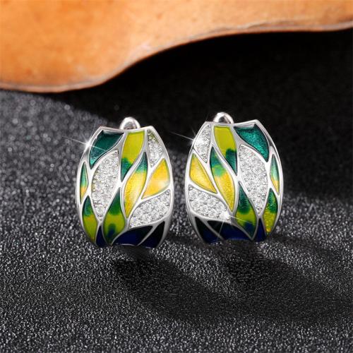 Boucles d'oreilles en laiton zircon cubique pavent, pavé de micro zircon & pour femme & émail, 16x12mm, Vendu par paire