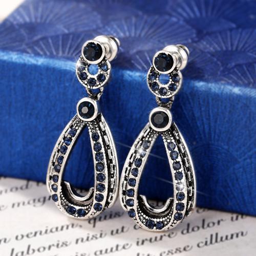 Tibetan Style Drop Earrings, fashion jewelry & for woman & with rhinestone, 31mm, Sold By Pair