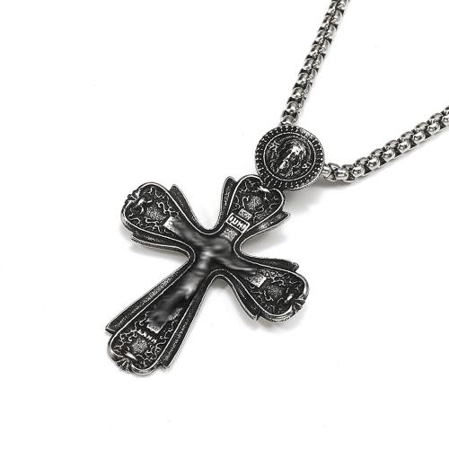 Titanium Steel Necklace, Cross, silver color plated, fashion jewelry & different styles for choice, silver color, Sold By PC