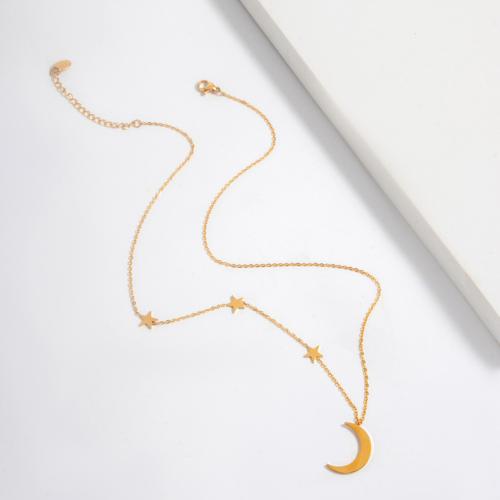 Collier d'acier titane, Lune et Etoile, Placage, pour femme, Or, Vendu par PC