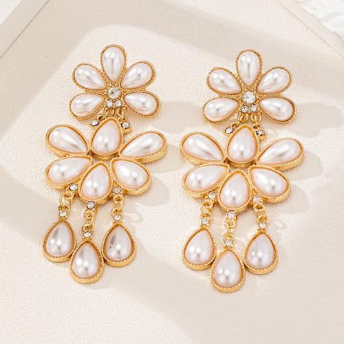 Tibetan Style Stud Earring, with Plastic Pearl, plated, micro pave cubic zirconia & for woman, gold, Sold By Pair