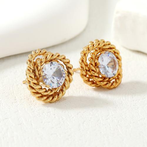 Titanium Steel  Earring, plated, micro pave cubic zirconia & for woman, gold, Sold By Pair