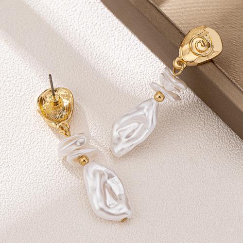 Tibetan Style Stud Earring, with Plastic Pearl, plated, for woman, gold, Sold By Pair