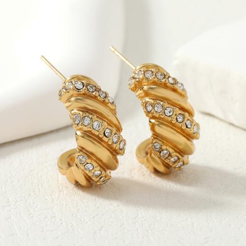 Titanium Steel  Earring, plated, micro pave cubic zirconia & for woman, gold, Sold By Pair