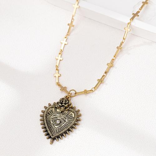 Tibetan Style Jewelry Necklace, Heart, plated, micro pave cubic zirconia & for woman, gold, Sold By PC