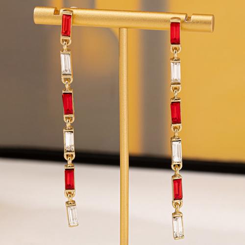 Tibetan Style Stud Earring, plated, micro pave cubic zirconia & for woman, gold, Sold By Pair