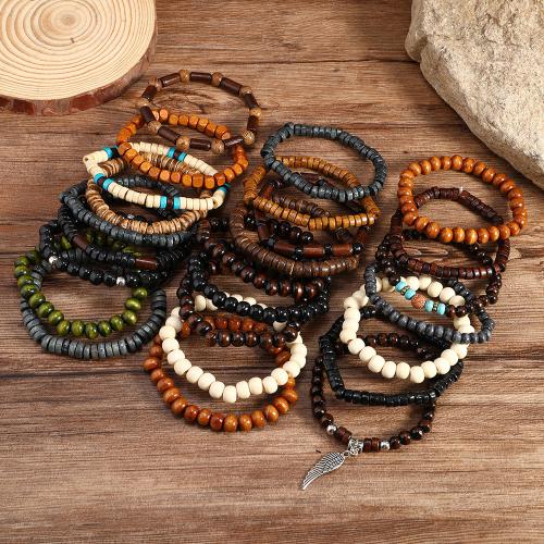 Wood Bracelets, with Tibetan Style, 25pcs & vintage & multilayer & for man, mixed colors, Sold By Set