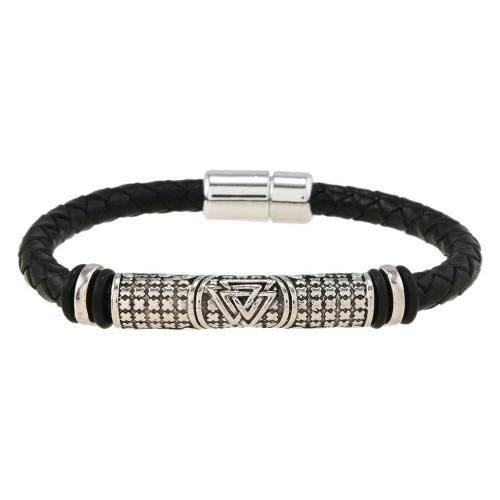 PU Leather Cord Bracelets, with Tibetan Style, polished, different styles for choice & for man, black, Sold By PC