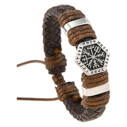 PU Leather Cord Bracelets, with Wax Cord & Tibetan Style, handmade, vintage & for man, more colors for choice, Sold By PC