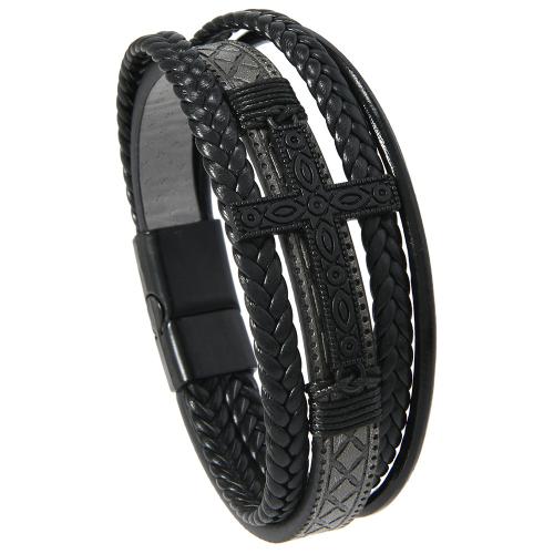 PU Leather Cord Bracelets, with Tibetan Style, handmade, vintage & for man, more colors for choice, Sold By PC