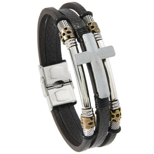 PU Leather Cord Bracelets, with Tibetan Style, vintage & multilayer & for man, more colors for choice, Sold By PC