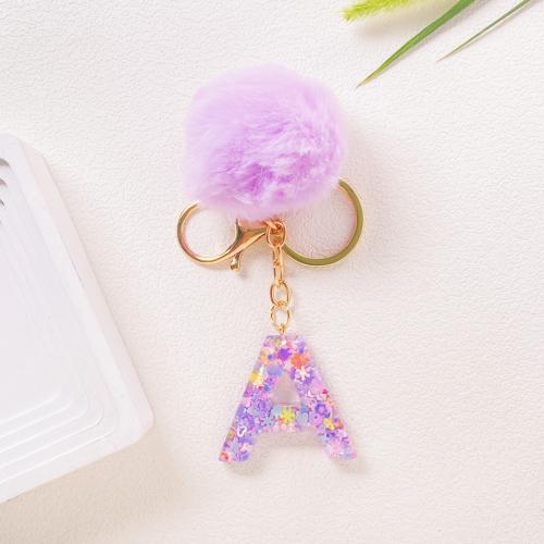 Bag Purse Charms Keyrings Keychains, Resin, with Sequins & Plush, portable & letters are from A to Z & multifunctional & different styles for choice, purple, Sold By PC