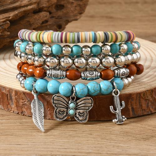 Tibetan Style Bracelet, with Polymer Clay, handmade, 5 pieces & vintage & for man, mixed colors, Sold By Set