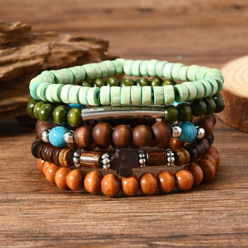 Tibetan Style Bracelet, with turquoise & Wood, handmade, 5 pieces & vintage & for man, more colors for choice, Length:Approx 21.5 cm, Sold By Set