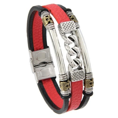 PU Leather Cord Bracelets, with 304 Stainless Steel & Tibetan Style, handmade, vintage & multilayer & for man, more colors for choice, Sold By PC