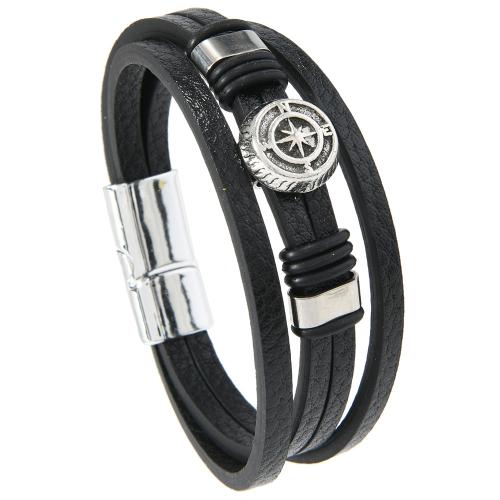 PU Leather Cord Bracelets, with Tibetan Style, plated, punk style & for man, more colors for choice, Sold By PC