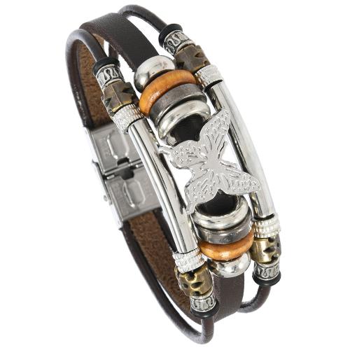 PU Leather Cord Bracelets, with 304 Stainless Steel & Tibetan Style, handmade, vintage & for man, more colors for choice, Sold By PC