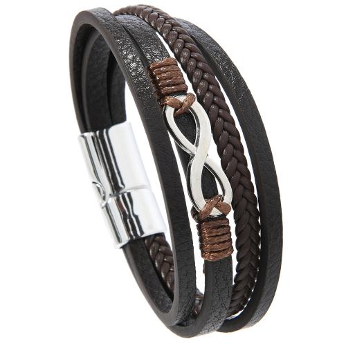 Bracelets cordon PU, cuir PU, avec alliage de zinc, multicouche & pour homme, plus de couleurs à choisir, Vendu par PC