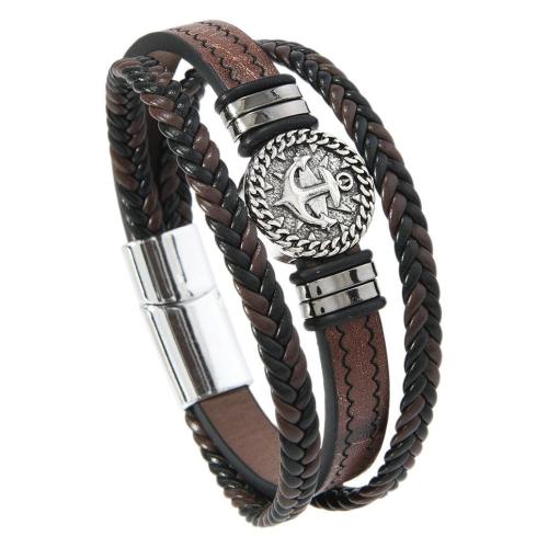 PU Leather Cord Bracelets, with Tibetan Style, multilayer & for man, more colors for choice, Sold By PC