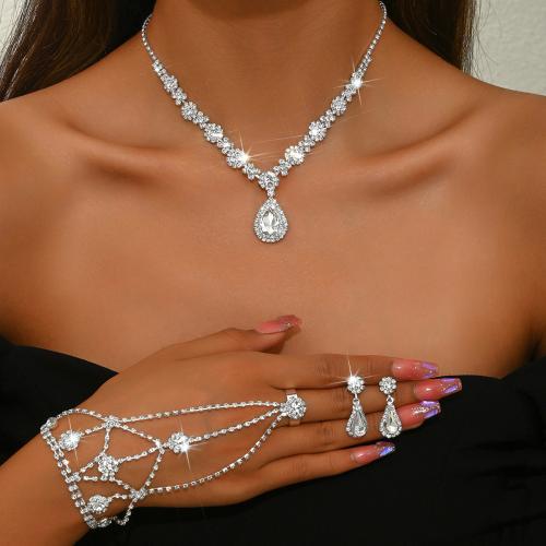 Rhinestone Jewelry Set, with Tibetan Style, plated, different styles for choice & for woman, silver color, Sold By Set