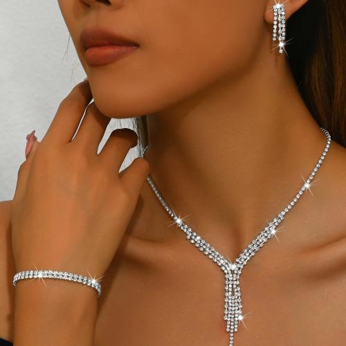 laiton parure de bijoux, Placage, styles différents pour le choix & pour femme & avec strass, argent, Vendu par fixé