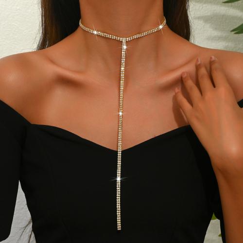 Brass Necklace, with 9.8inch extender chain, plated, for woman & with rhinestone, more colors for choice, Length:Approx 10.2 Inch, Sold By PC