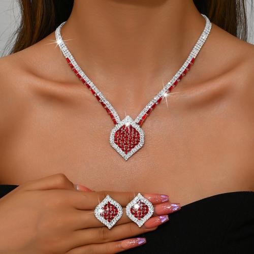 Rhinestone Jewelry Set, earring & necklace, with Tibetan Style, Geometrical Pattern, plated, 2 pieces & for woman, more colors for choice, Sold By Set