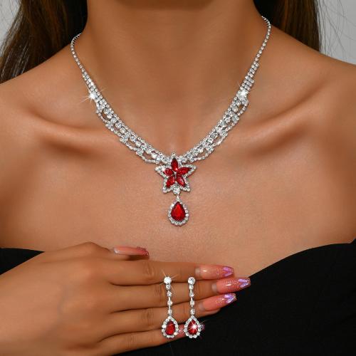 Rhinestone Jewelry Set, earring & necklace, with Tibetan Style, Star, plated, 2 pieces & for woman, more colors for choice, Sold By Set