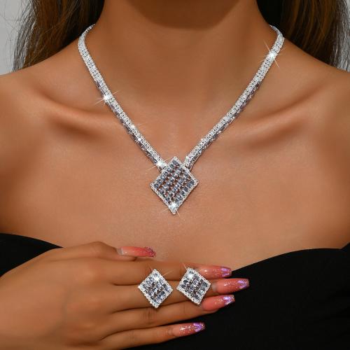 Rhinestone Jewelry Set, Stud Earring & necklace, with Tibetan Style, Geometrical Pattern, plated, 2 pieces & for woman, more colors for choice, Sold By Set