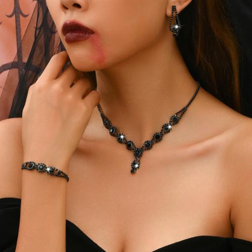 metal Conjunto de joya, chapado, diferentes estilos para la opción & para mujer & con diamantes de imitación, Negro, Vendido por Set