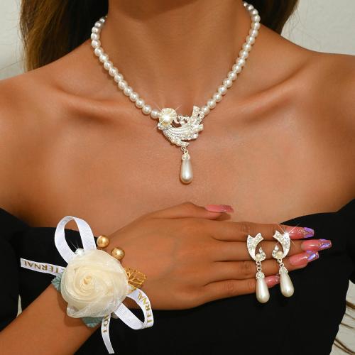 Tibetan Style Jewelry Set, with Cloth & Plastic Pearl, plated, different styles for choice & for woman & with rhinestone, Sold By PC