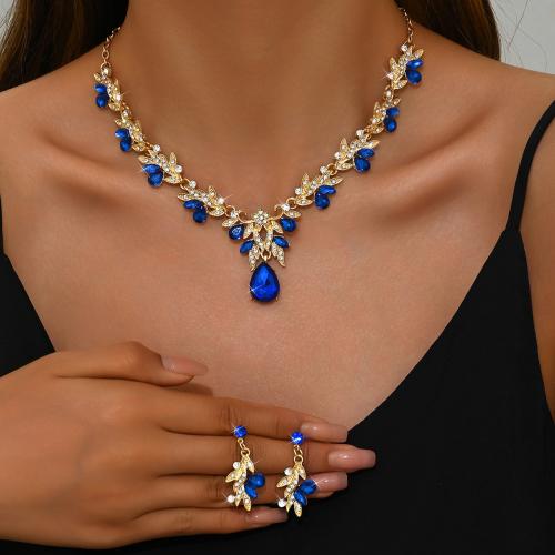 Tibetan Style Jewelry Set, earring & necklace, plated, 2 pieces & for woman & with rhinestone, more colors for choice, Sold By Set