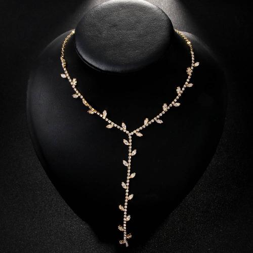 Brass Necklace, with 20cm extender chain, for woman & with rhinestone, more colors for choice, Length:Approx 44.5 cm, Sold By PC