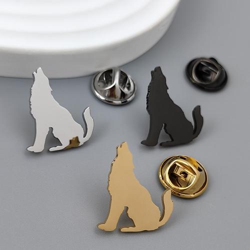 Fashion Brooch Jewelry, 304 Stainless Steel, Wolf, for man, more colors for choice, 19x16mm, Sold By PC