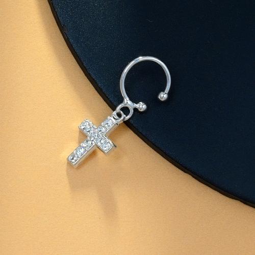 Fashion Personality Body Piercing Jewelry And Accessories, Brass, Cross, for woman & with rhinestone, silver color, 30x10mm, Sold By PC