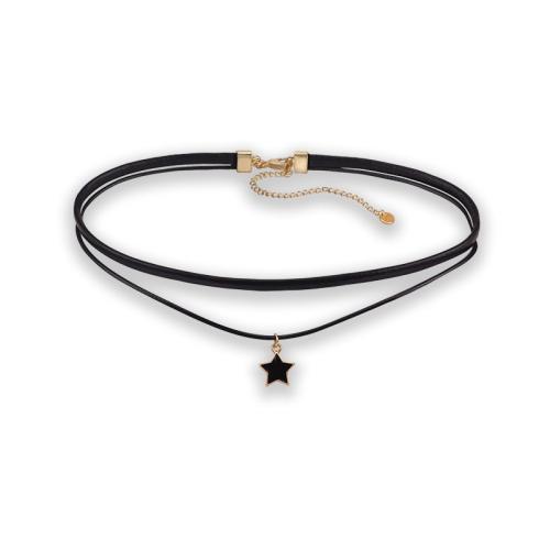 Collier de bijoux en alliage de zinc, avec cordon en cuir, avec 7.5cm chaînes de rallonge, Double couche & bijoux de mode & pour femme, noire, Longueur:Environ 34 cm, Vendu par PC