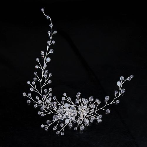 Headband, brass wire, with Crystal, for bridal, silver color, 250x70mm, Sold By PC