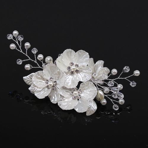 Alligator Hair Clip, Iron, with brass wire & Crystal & Plastic Pearl, for bridal & with rhinestone, silver color, 140x65mm, Sold By PC