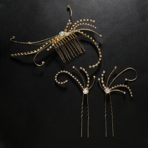 Mixed Hair Accessories, Brass, three pieces & for woman & with rhinestone, more colors for choice, 100x80mm, Sold By Set