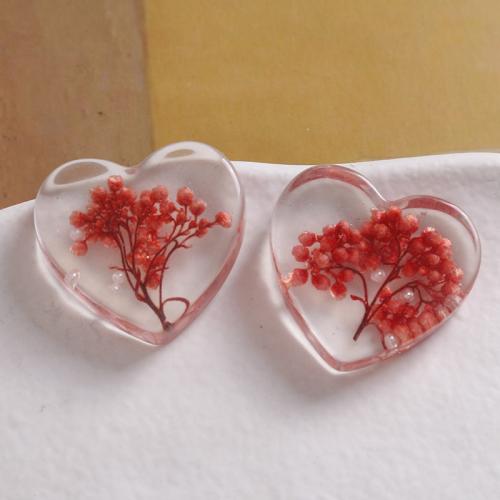 Hair Accessories DIY Findings, Resin, with Dried Flower, Heart, epoxy gel, more colors for choice, 30x27mm, Sold By PC