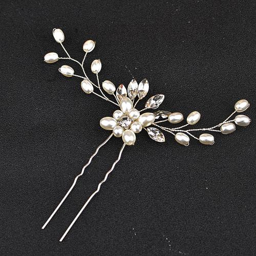 Hair Stick, Plastic Pearl, with brass wire & Rhinestone, fashion jewelry & for woman, more colors for choice, 110x80mm, Sold By PC